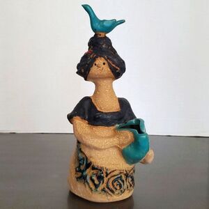 Metlox Poppets by Poppytrail Girl Bird on Head Vintage Stoneware Art Pottery